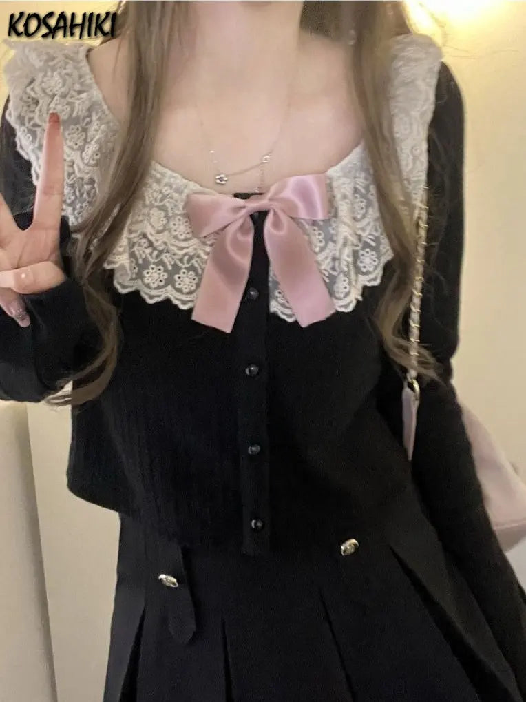 Cardigã de renda com o pescoço Lolita feminino
