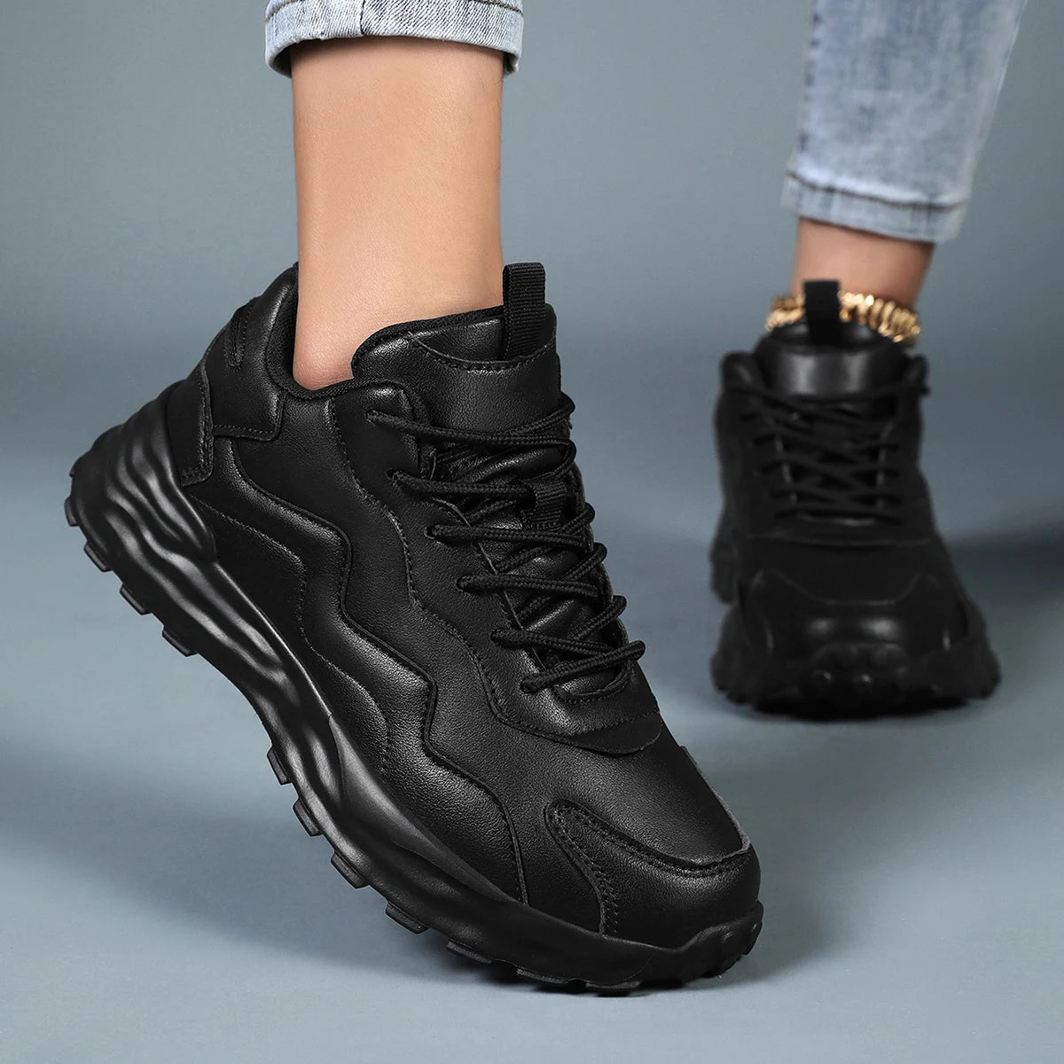 Tênis casual feminino com plataforma esportivo