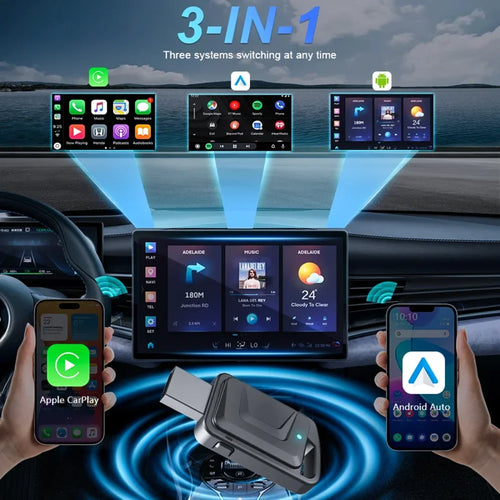 2 em 1 com fio para adaptador automotivo carplay android sem fio para estéreo de carro oem com dongle usb mini caixa inteligente plug and play bluetooth