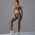 Conjunto fitness sem costura para mulheres top esportivo leggings