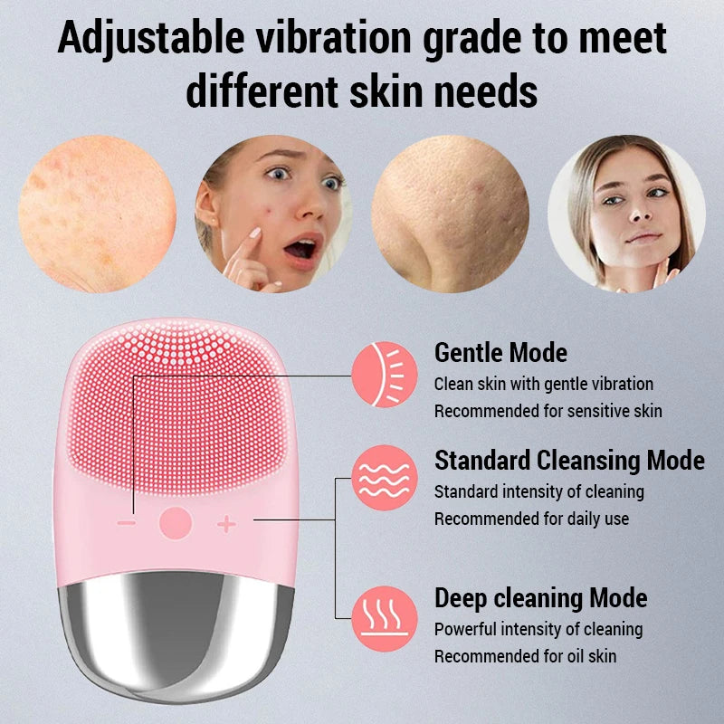 Escova elétrica de limpeza facial, silicone ipx7, à prova d'água