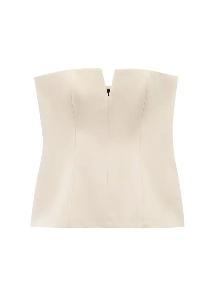 Top Corset Elegante Sem Alças para Mulheres com Decote em V Frontal