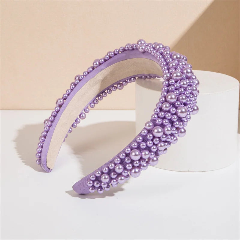 Tiara de Luxo Barroca para Mulheres, Acessório de Cabelo com Espuma Grossa e Pérolas