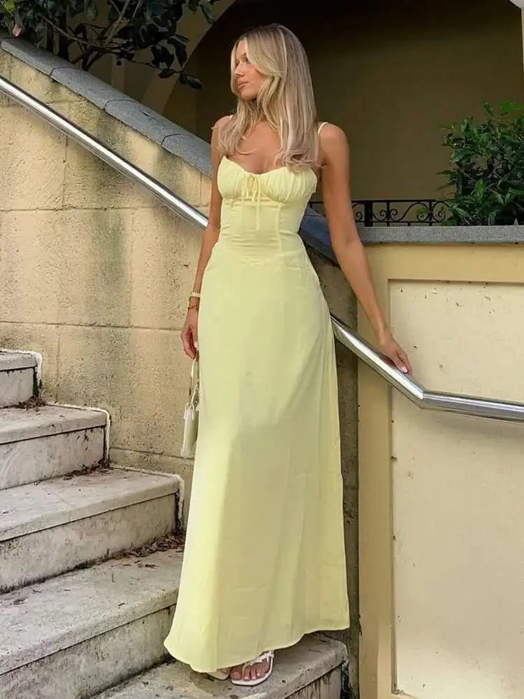 Townlike elegante maxi cintura longa envoltório a linha vestido feminino cinta de espaguete 2024 primavera verão vestido sem costas sexy vestidos de festa