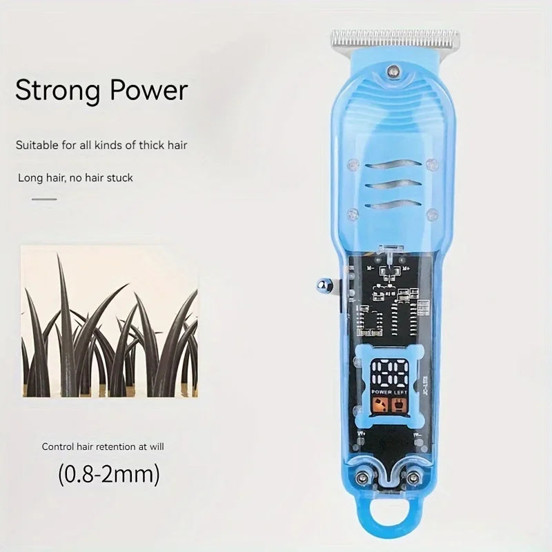 2025 nova máquina de cortar cabelo transparente display energia máquina de cortar cabelo barbeador elétrico masculino aparador para homem dropshipping