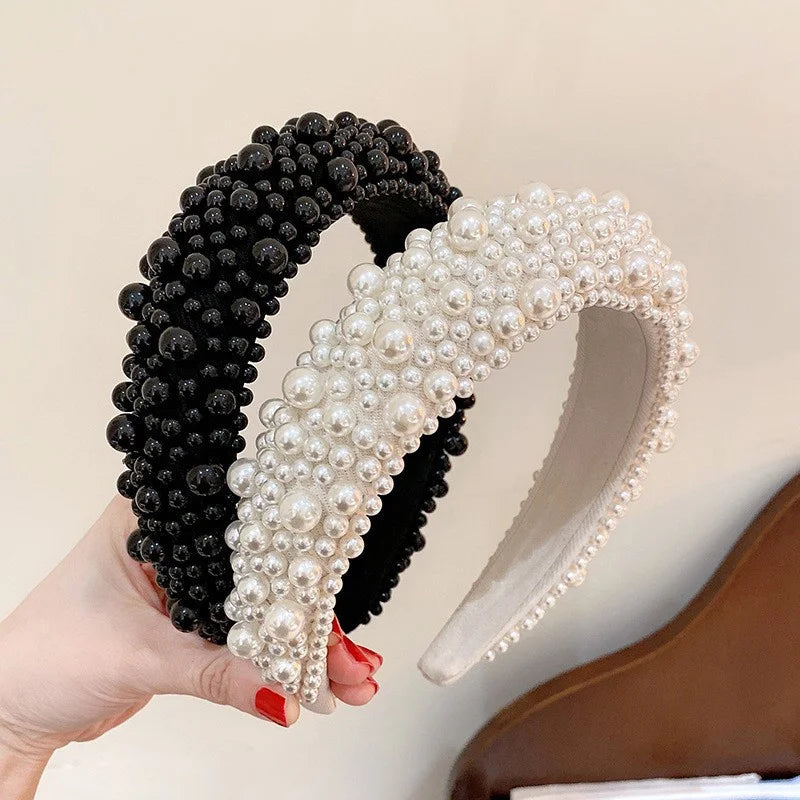 Tiara de Luxo Barroca para Mulheres, Acessório de Cabelo com Espuma Grossa e Pérolas