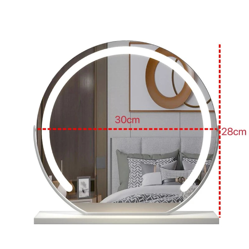Espelho de maquilhagem com luz LED , brilho ajustável, 360 rotação tripla, iluminação de 3 cores