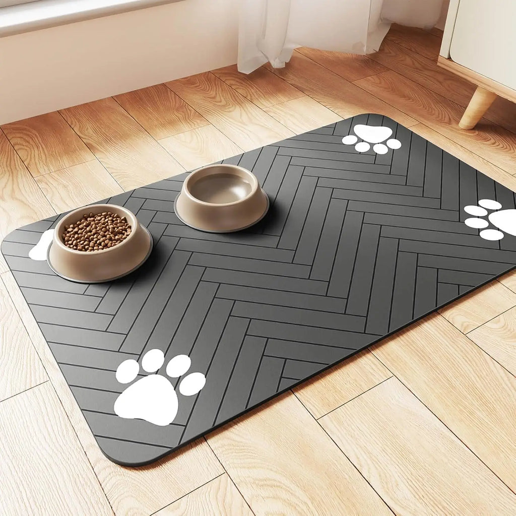 Tapete Absorvente para Alimentação de Animais de Estimação - Base Impermeável de Borracha, Tapete de Secagem Rápida para Comedouros e Bebedouros de Cães e Gatos