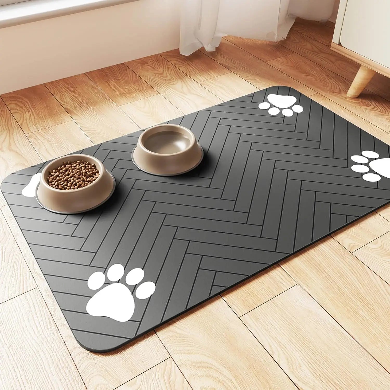 Tapete Absorvente para Alimentação de Animais de Estimação - Base Impermeável de Borracha, Tapete de Secagem Rápida para Comedouros e Bebedouros de Cães e Gatos