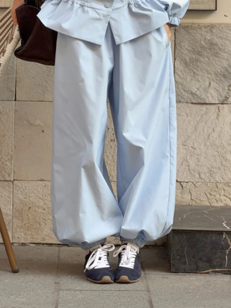 Conjunto de Duas Peças High Street: Jaqueta com Gola Alta e Botões,Calça Lisa com Cintura Elástica - Casual