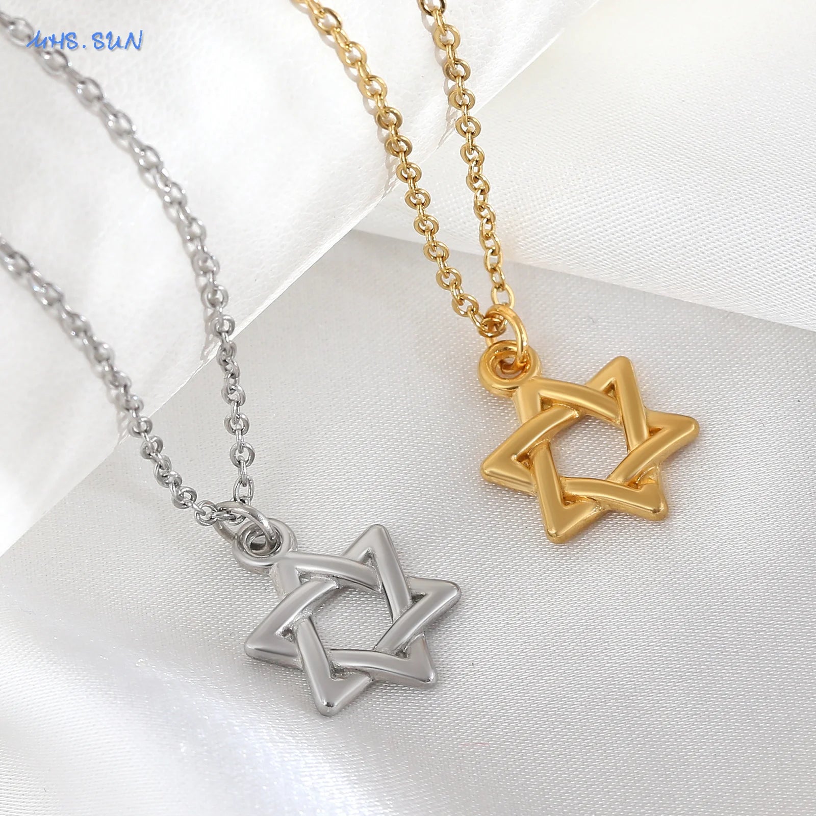 Colar simples estrela de david hexagrama pingente colares zircão cúbico ouro/prata