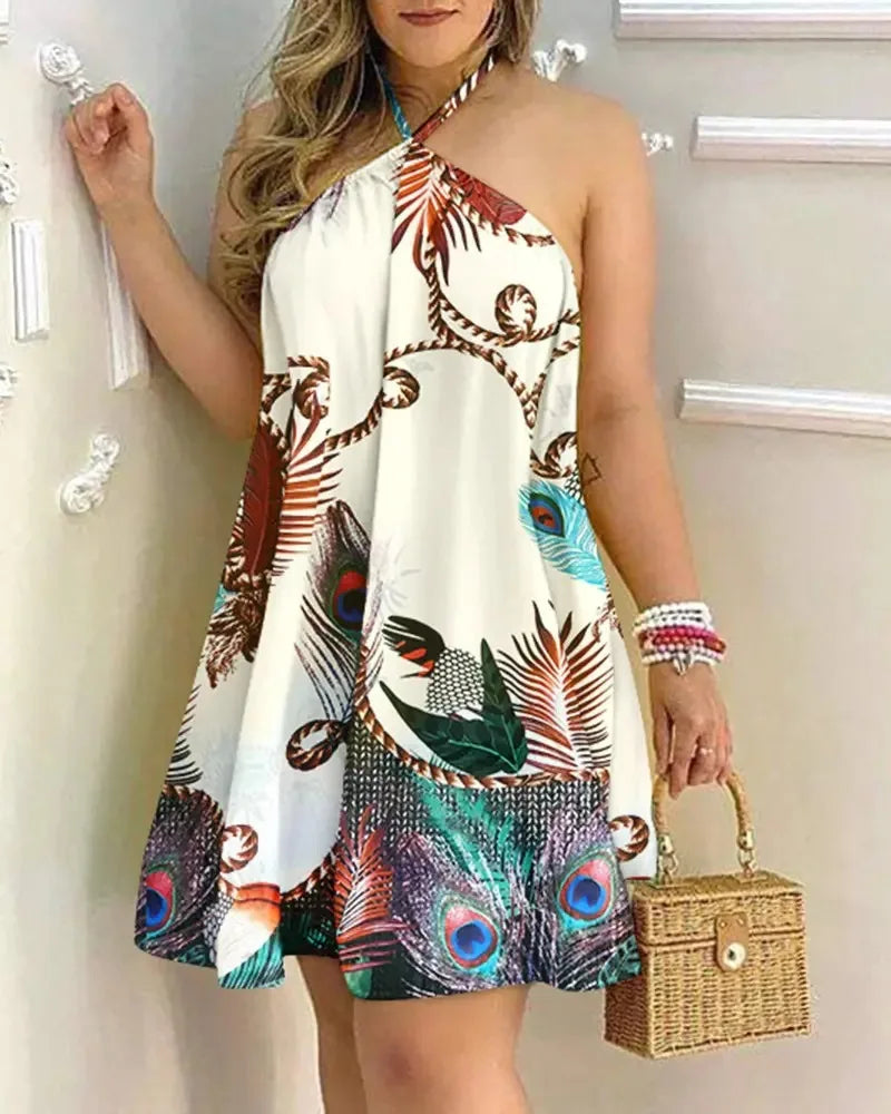 Vestido floral estampado halter pescoço boho sem costas vestido halter para primavera verão roupas femininas