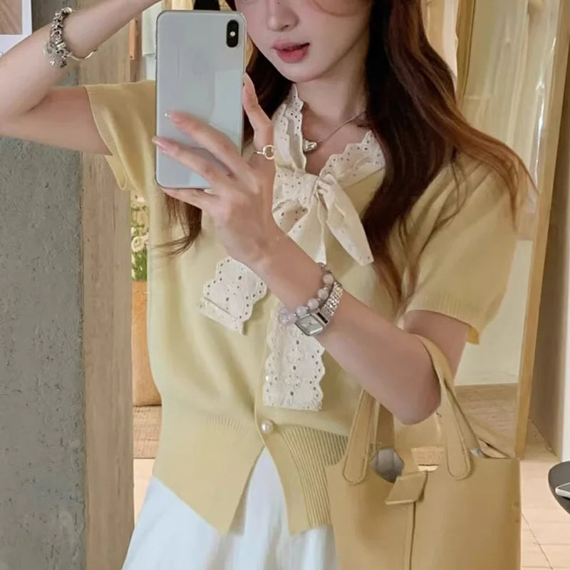 Cardigan de manga curta camisola feminina