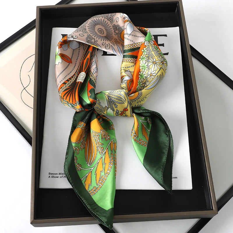 lenço quadrado de seda feminino pescoço laço de cabelo banda praia hijab lenço cabeça