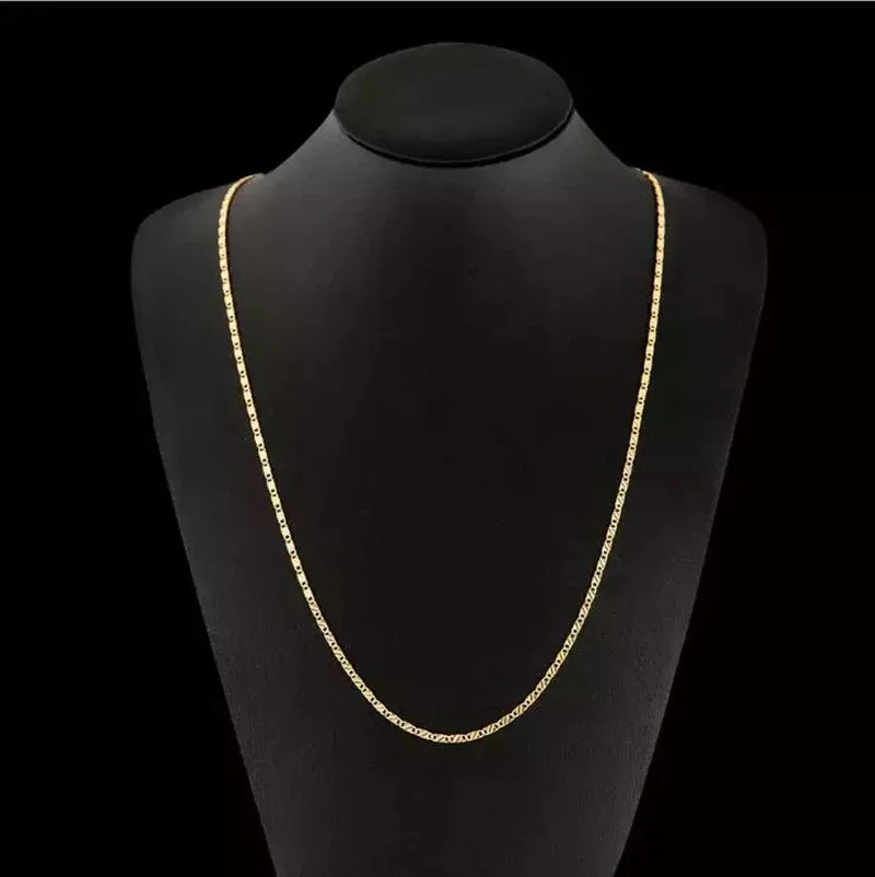 18k colar de ouro 2mm 16/18/20/22/24/26/28/30 Polegada colar de corrente lateral para mulheres homens jóias 925 colar de prata