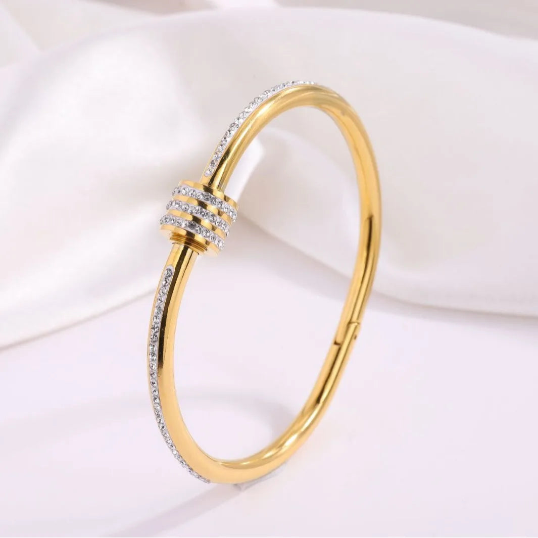 Pulseira clássica design cor dourada à prova d'água aço inoxidável marca de luxo pulseiras de zircônia brilhante para mulheres joias de presente