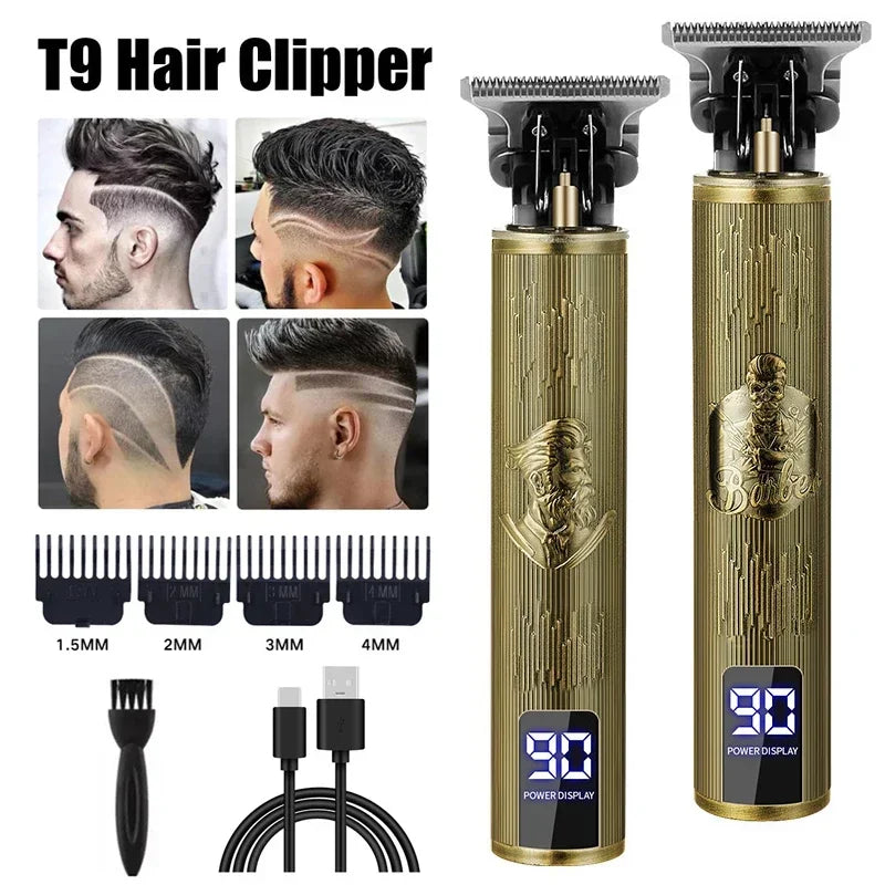 Máquina de corte de cabelo vintage t9 máquina de cortar cabelo usb carregamento rápido barbeador barbeiro aparador de cabelo sem fio para barbe masculino