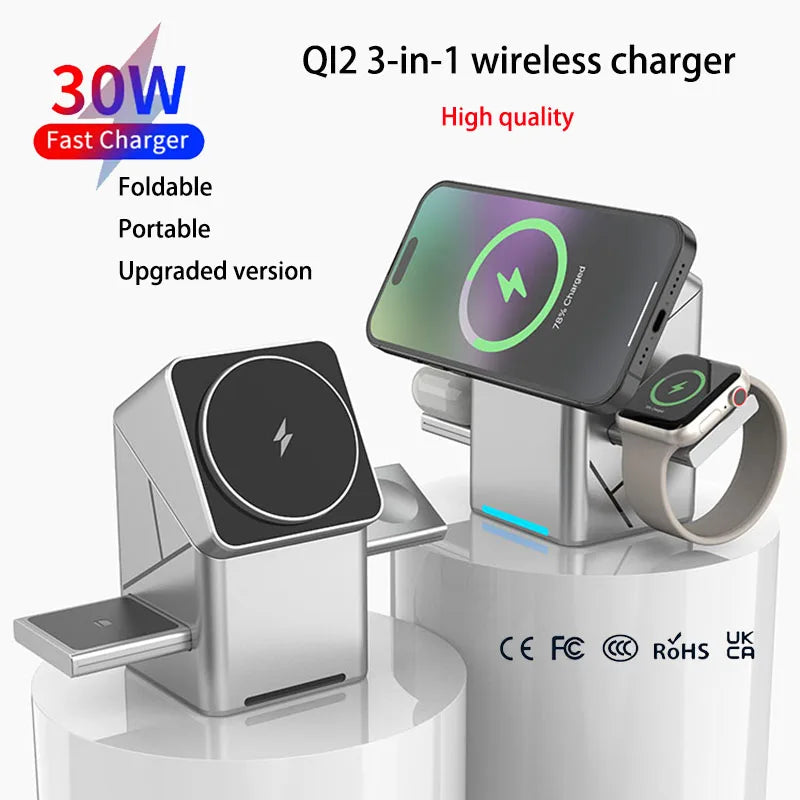 Base rotativa magnético, carregador sem fio para iphone 12-17 max & samsung galaxy base de carregamento rápido