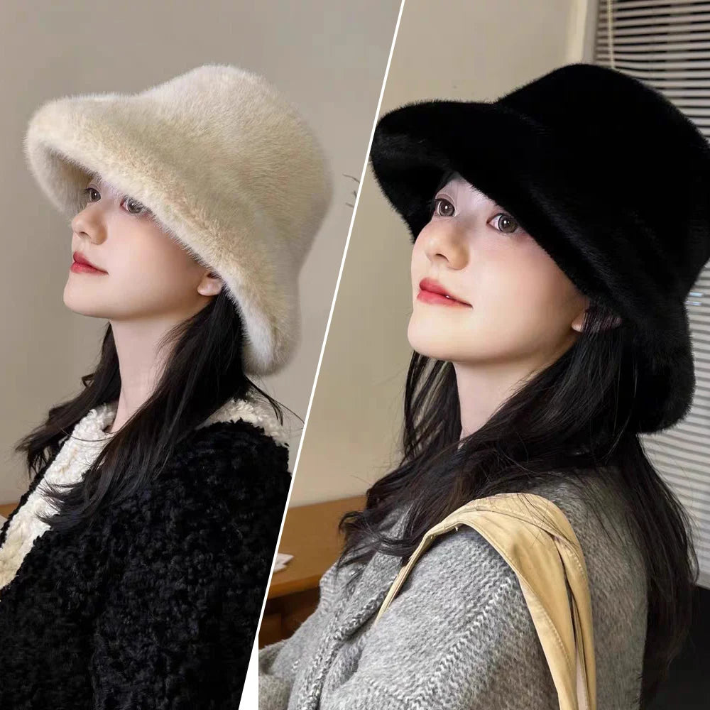 Chapéu bucket  para mulheres inverno de pelúcia