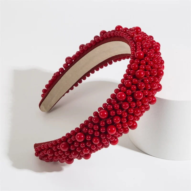 Tiara de Luxo Barroca para Mulheres, Acessório de Cabelo com Espuma Grossa e Pérolas