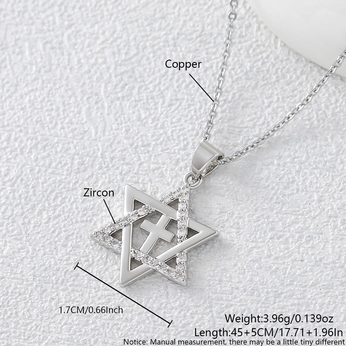 Colar simples estrela de david hexagrama pingente colares zircão cúbico ouro/prata