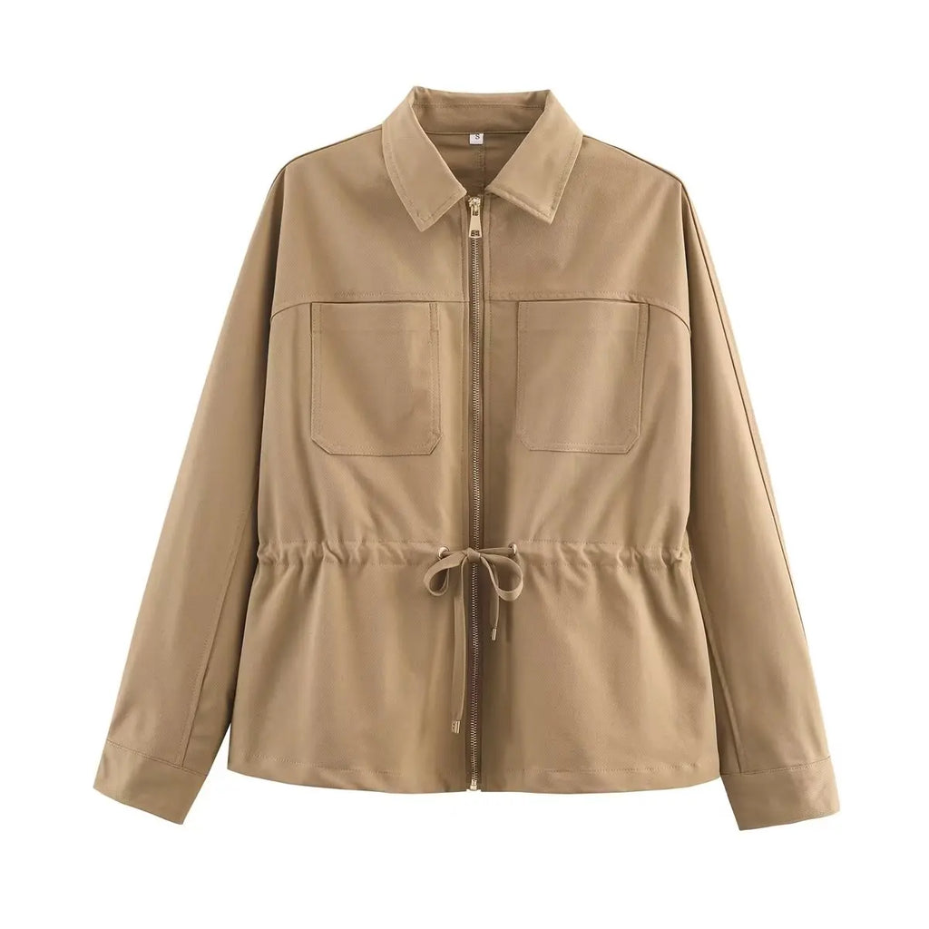 Conjunto feminino causal calças ternos mangas compridas jaquetas + calças com cordão conjunto cáqui
