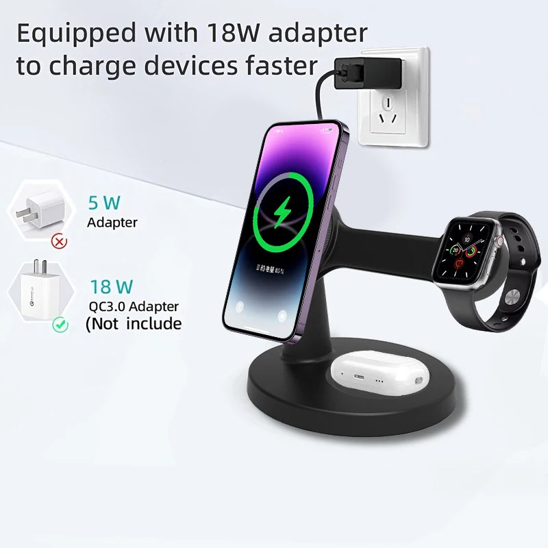 Suporte de carregador magnético sem fio 3 em 1 para magsafe iphone 16 15 14 13 pro max apple watch 9 8 airpods pro