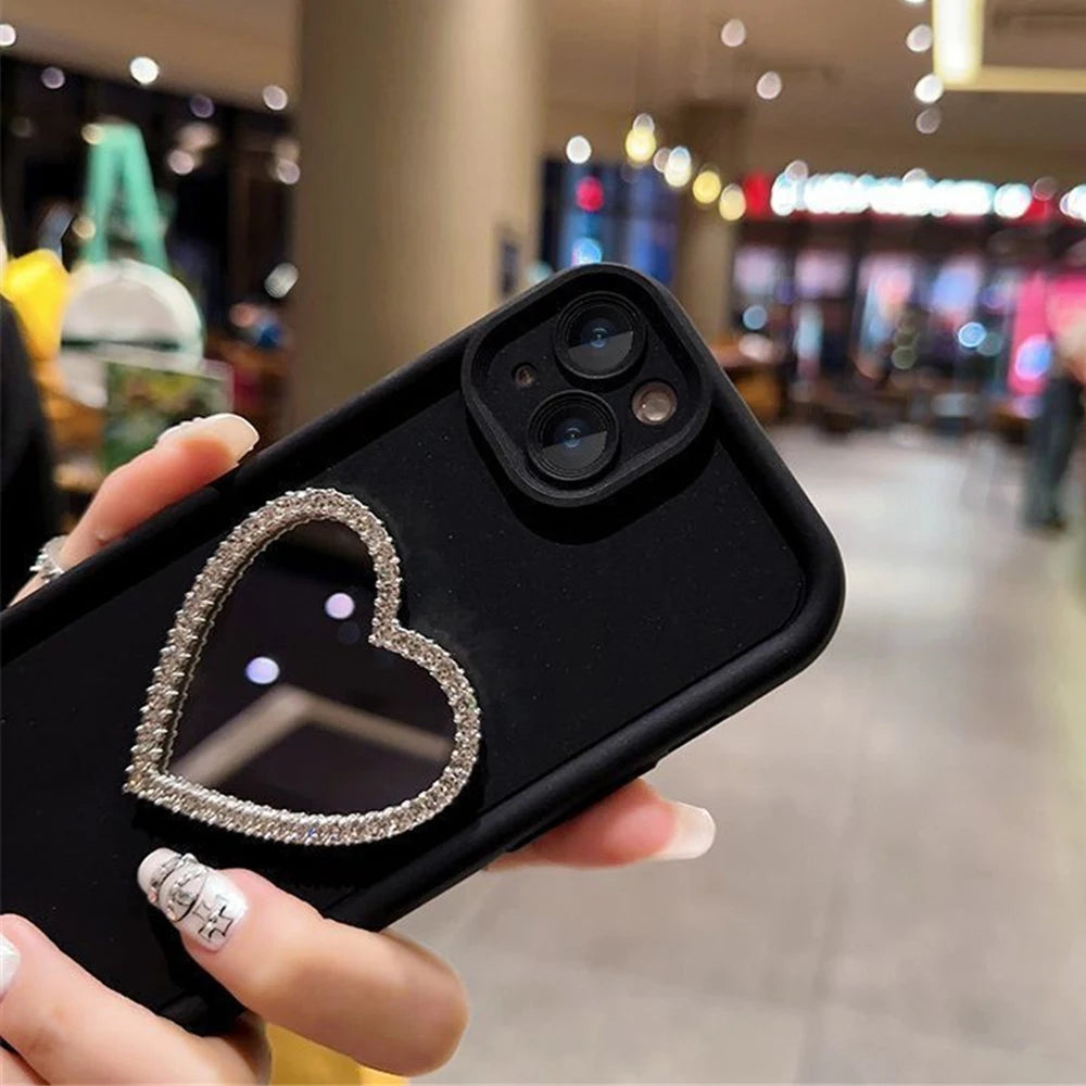 Capinha de celular Amor coração diamante espelho para iphone