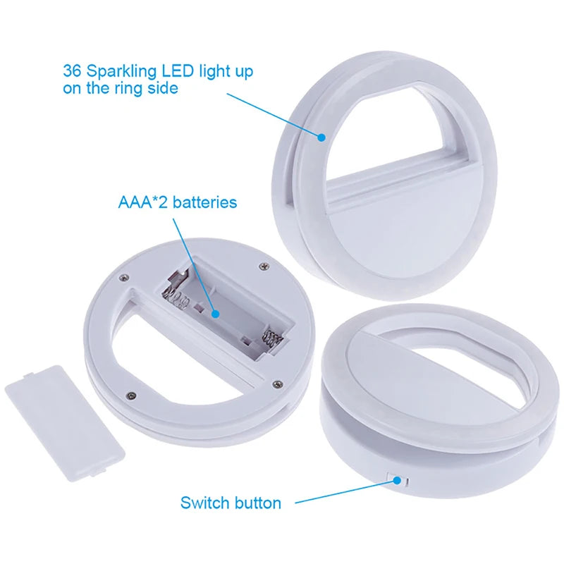 Anel de luz led carregamento usb telefone selfie luz mini clipe