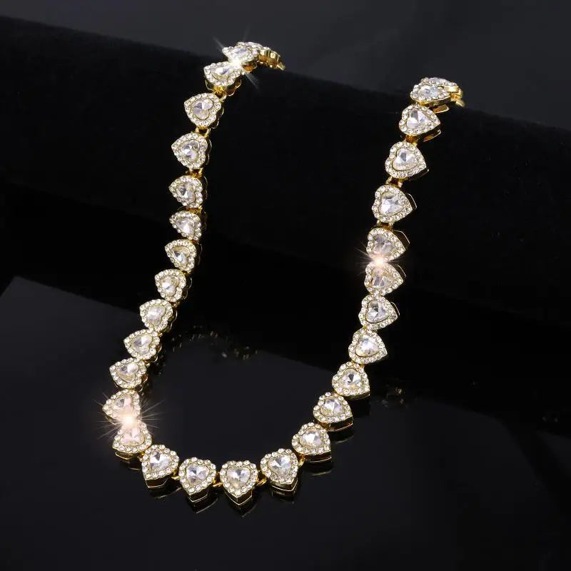 corrente pulseira colar brilhante coração strass cz  jóias