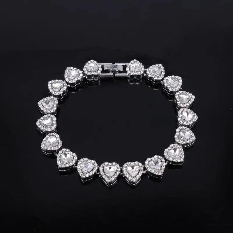corrente pulseira colar brilhante coração strass cz  jóias