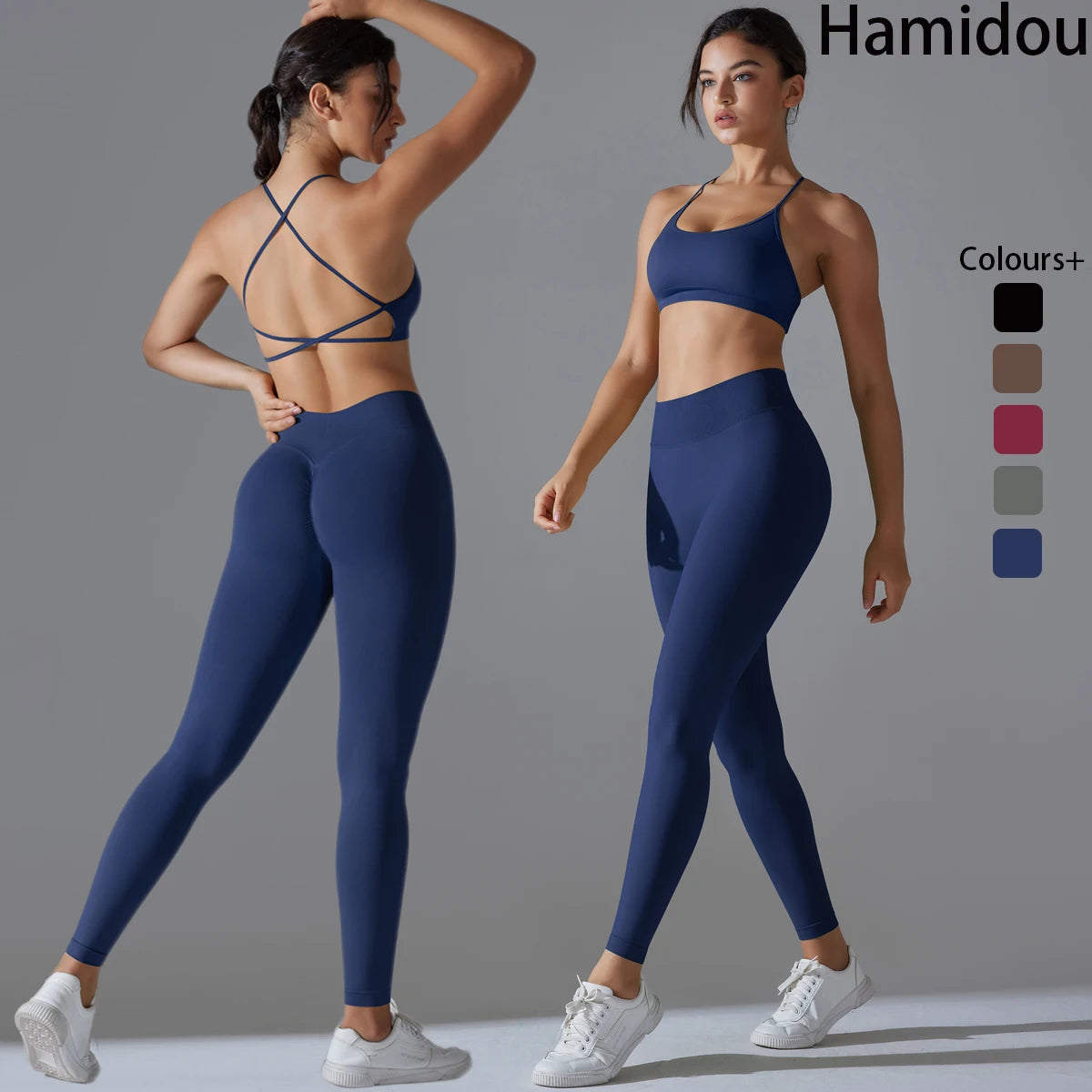 Conjunto fitness sem costura para mulheres top esportivo leggings
