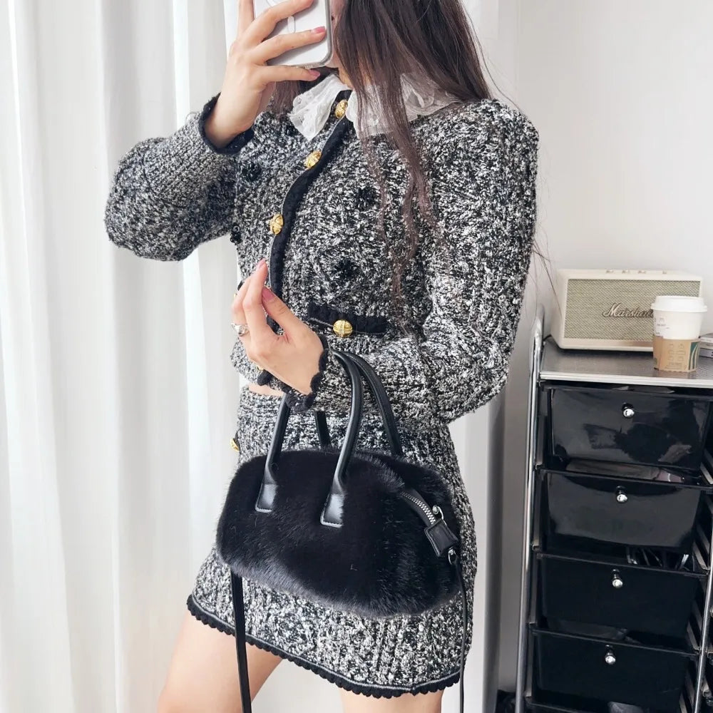 Bolsa design luxo macio pelúcia alça feminina