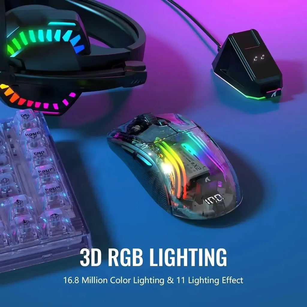 Mouse Attack Shark X2 Pro Tri-Mode Sem Fio Transparente