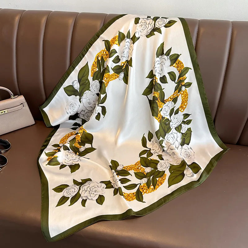 lenço quadrado de seda feminino pescoço laço de cabelo banda praia hijab lenço cabeça