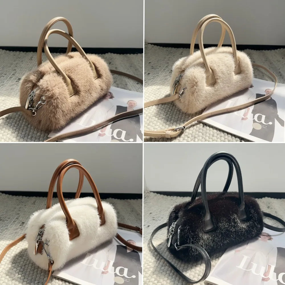 Bolsa design luxo macio pelúcia alça feminina