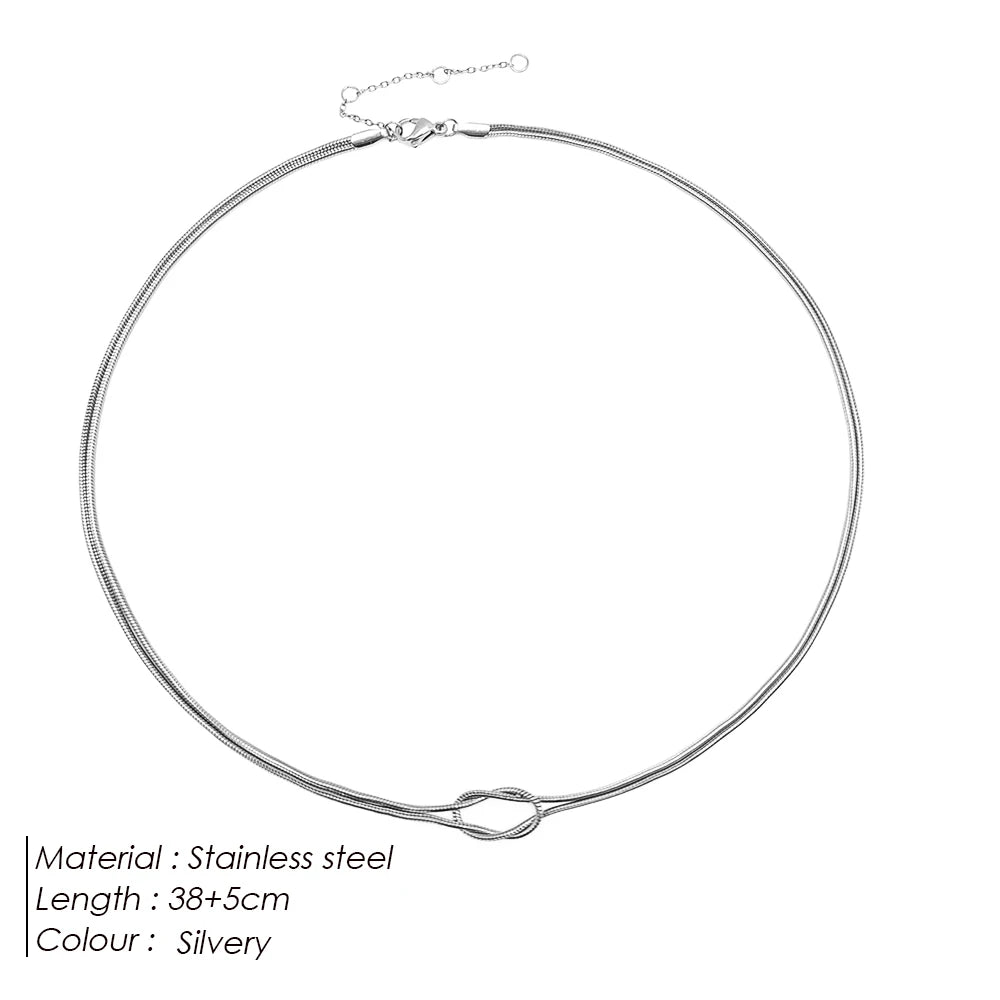 Manco elegante minimalista jóias lustre 14k banhado a ouro atado cobra corrente colar feminino acessórios de aço inoxidável
