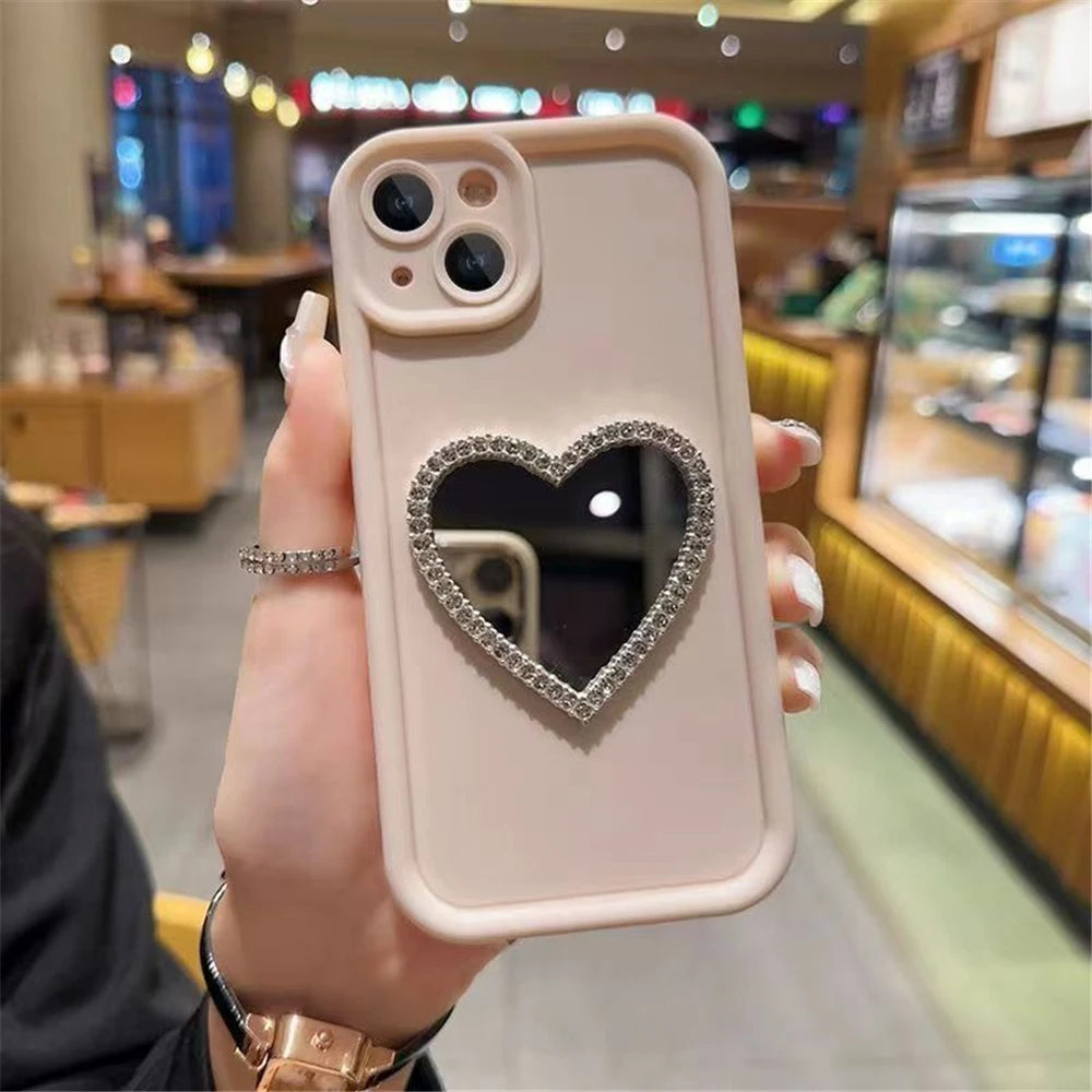 Capinha de celular Amor coração diamante espelho para iphone