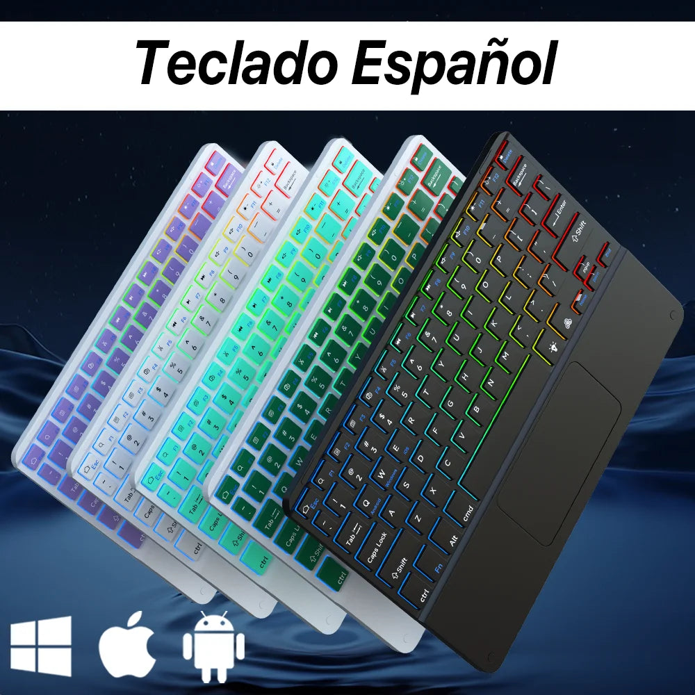 Teclado retroiluminado bluetooth com touchpad para sistema iOS Android Windows
