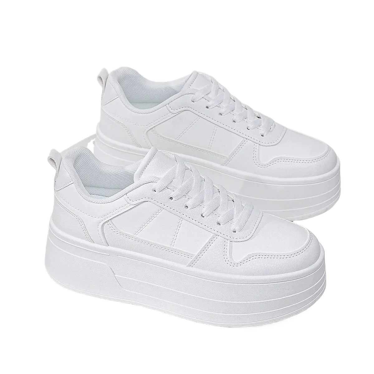 Tenis casual feminino de plataforma, branco, confortável e aumenta a altura em 5cm