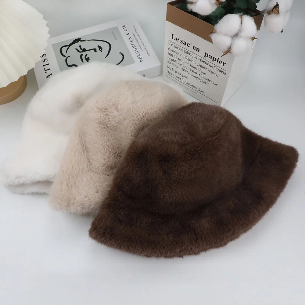 Chapéu bucket  para mulheres inverno de pelúcia