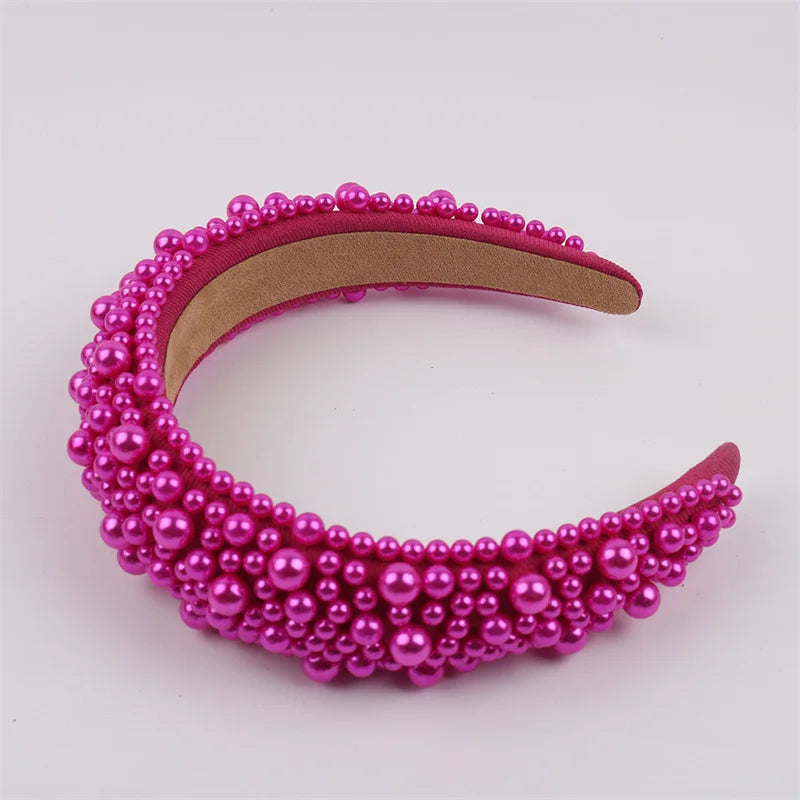 Tiara de Luxo Barroca para Mulheres, Acessório de Cabelo com Espuma Grossa e Pérolas