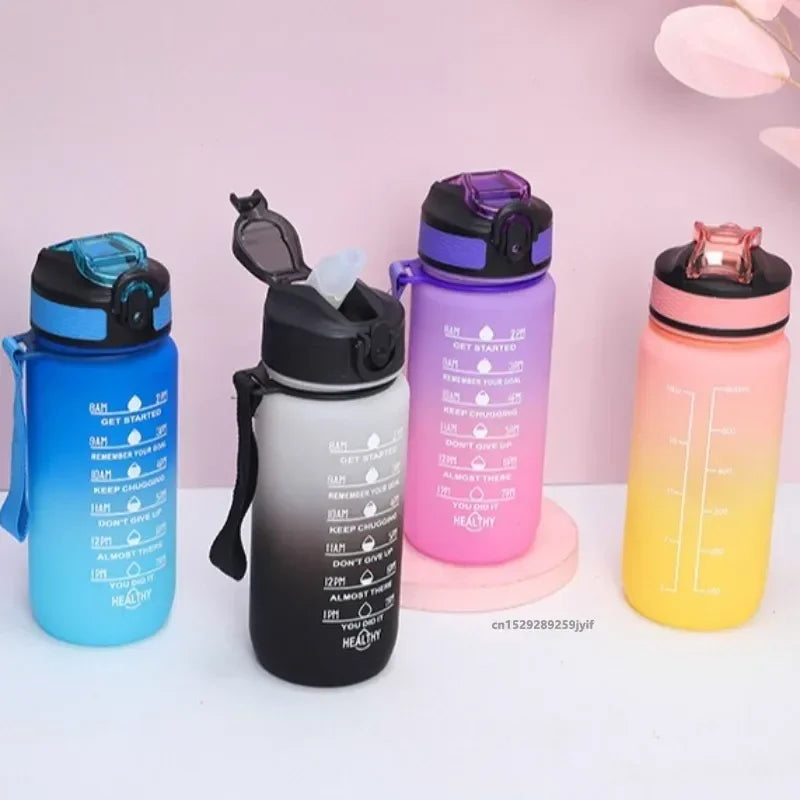 Garrafa de Água Motivacional 600ml, Garrafa Esportiva à Prova de Vazamentos