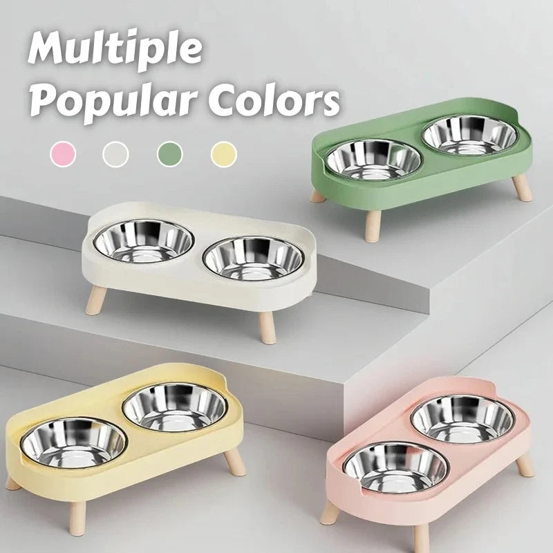 Alimentador elevado colorido para animais de estimação com dopamina: tigelas duplas de aço inoxidável com suporte para pescoço - Estação de alimentos e água da moda para animais de estimação