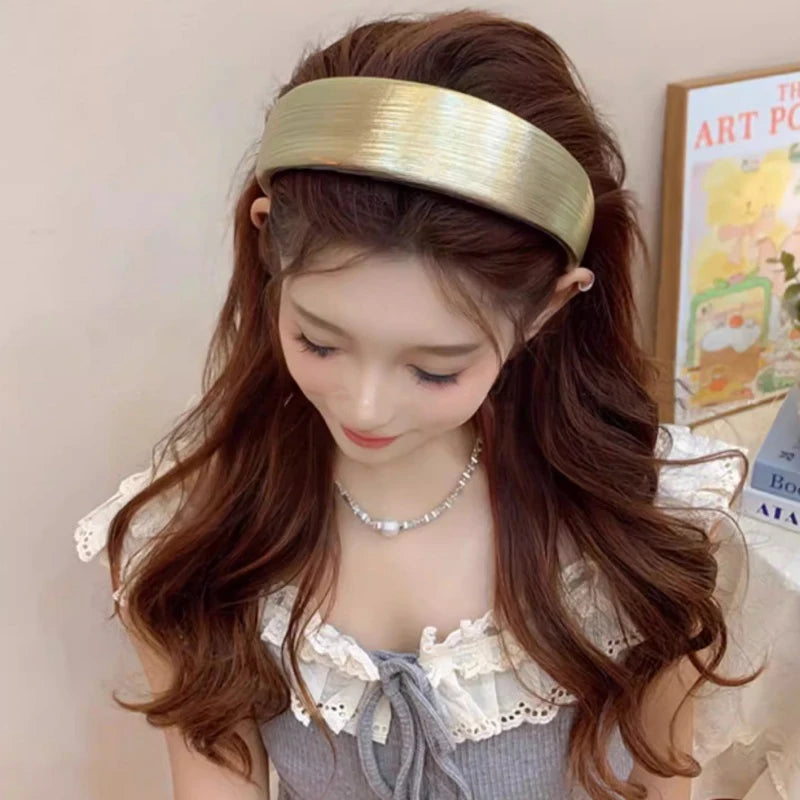 Tiara de Couro Acolchoada, Faixas de Cabelo em PU Dourado e Prateado Brilhante