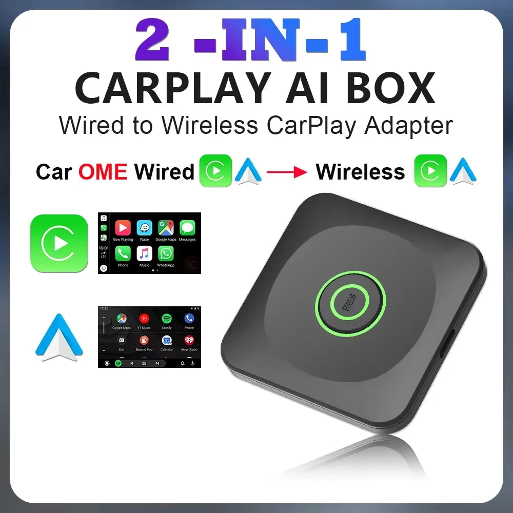 2 em 1 com fio para adaptador automotivo carplay android sem fio para estéreo de carro oem com dongle usb mini caixa inteligente plug and play bluetooth