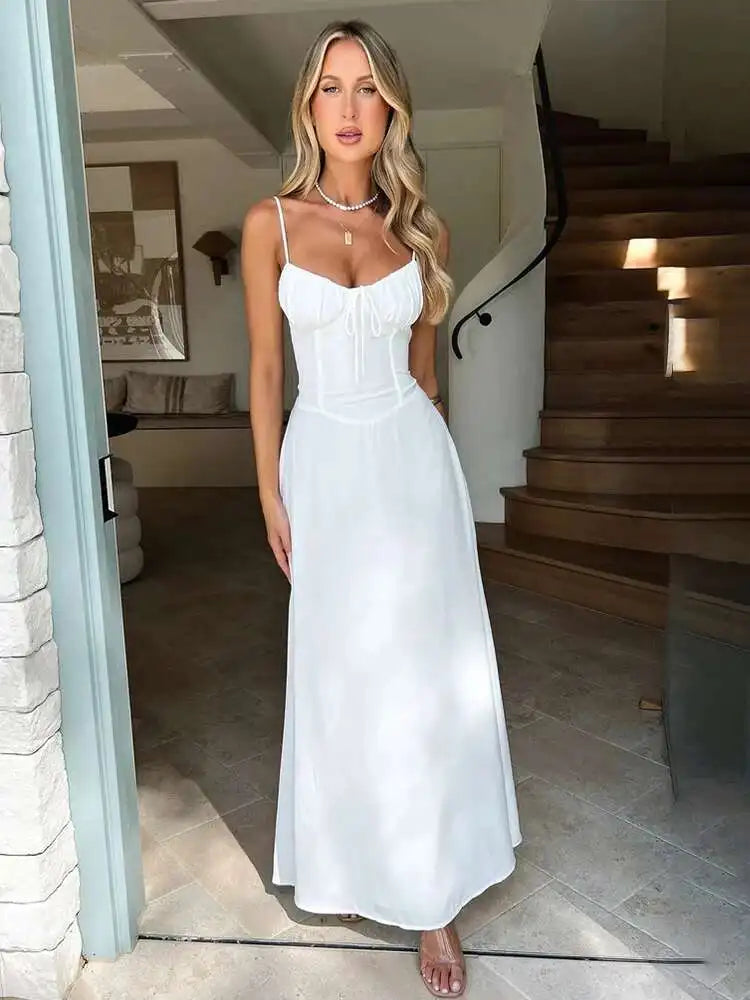 Townlike elegante maxi cintura longa envoltório a linha vestido feminino cinta de espaguete 2024 primavera verão vestido sem costas sexy vestidos de festa