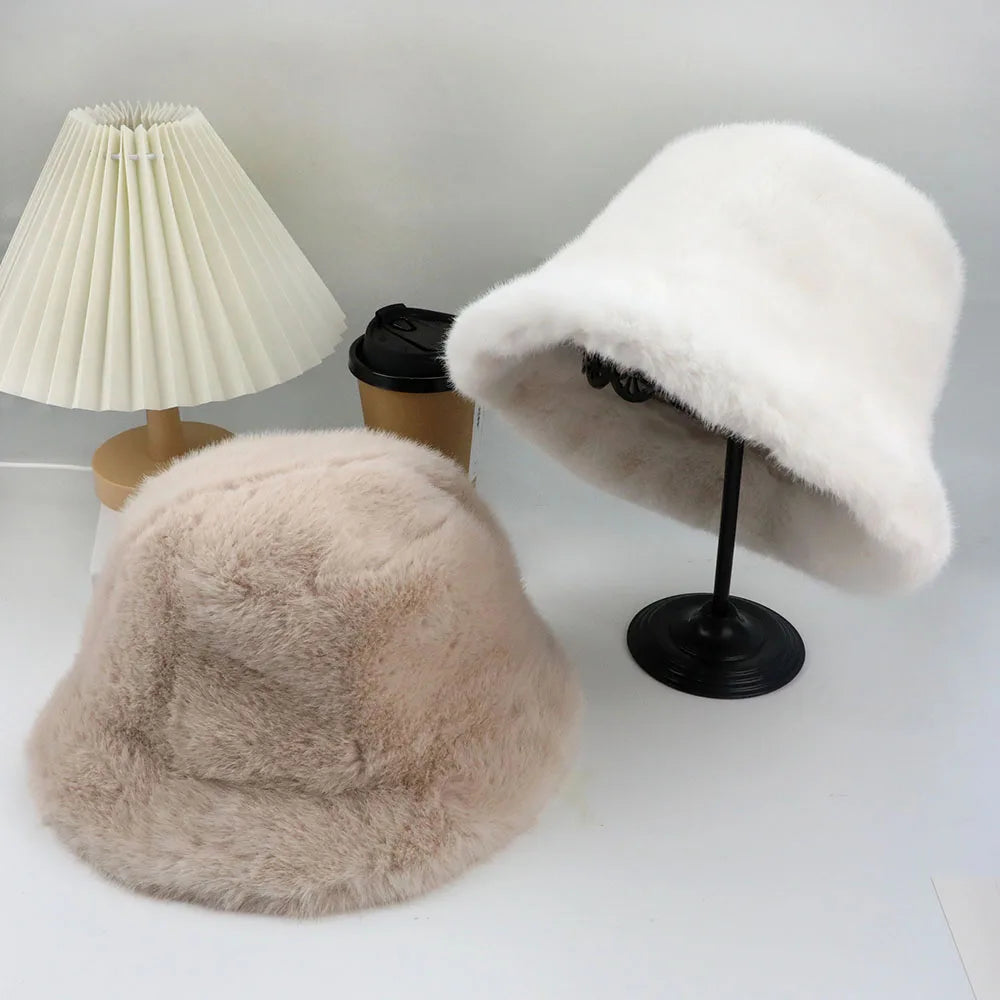 Chapéu bucket  para mulheres inverno de pelúcia