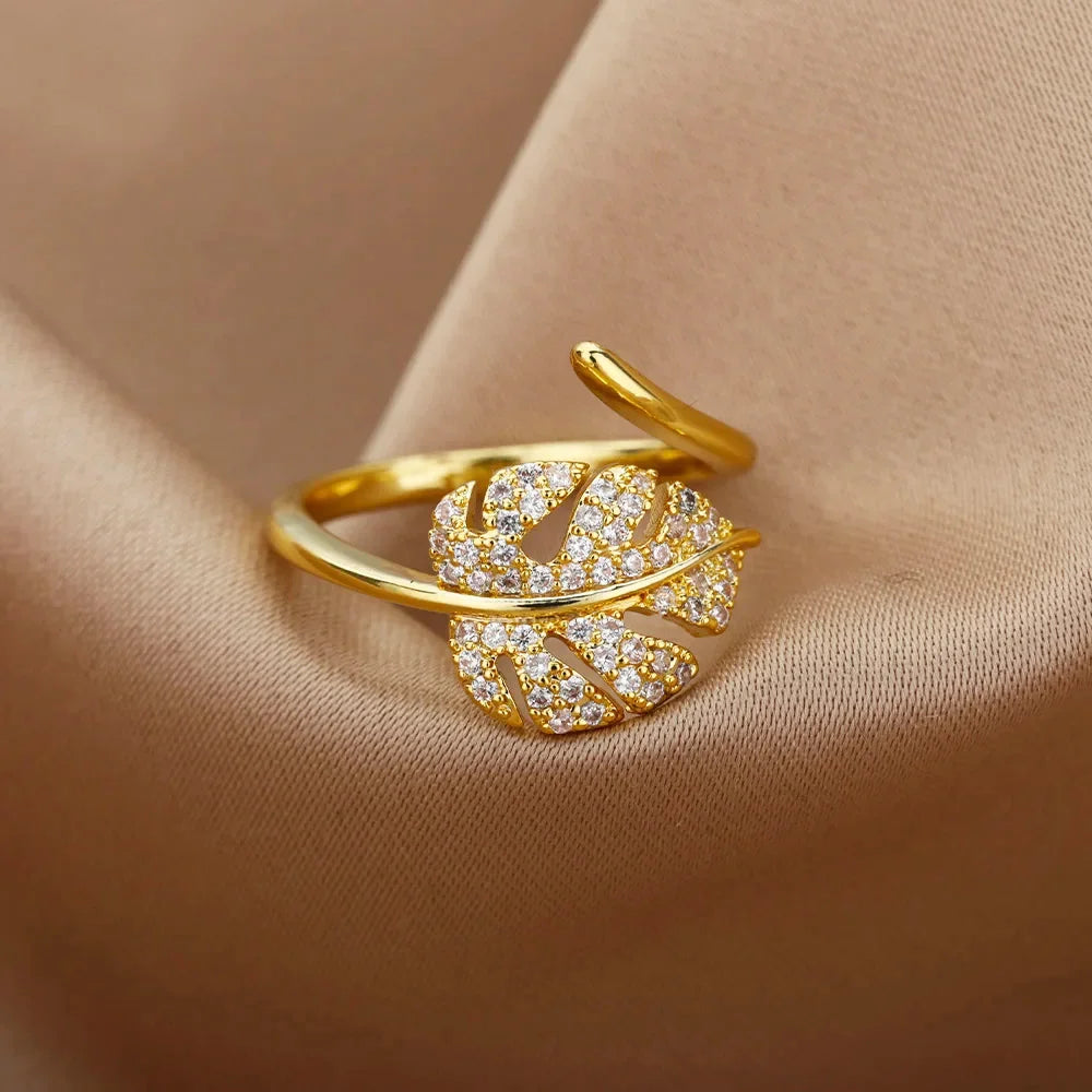 Anéis de cristal de aço inoxidável banhados a ouro para mulheres corrente geometria zircão anel de dedo jóias presente anillos mujer 2025 nova moda
