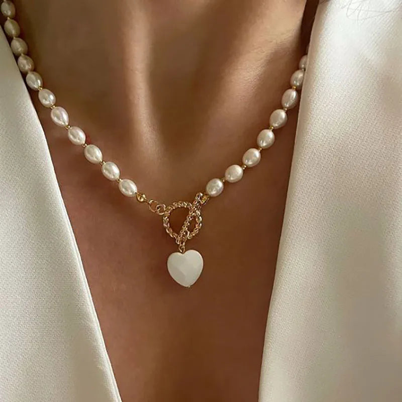 Elegante jóias concha coração pingente colar